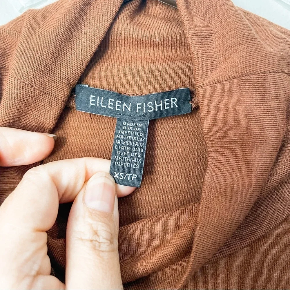 EILEEN FISHER Long Sleeve Turtleneck Top Neutral Brown Blouse Size XS - Picture 3 of 4